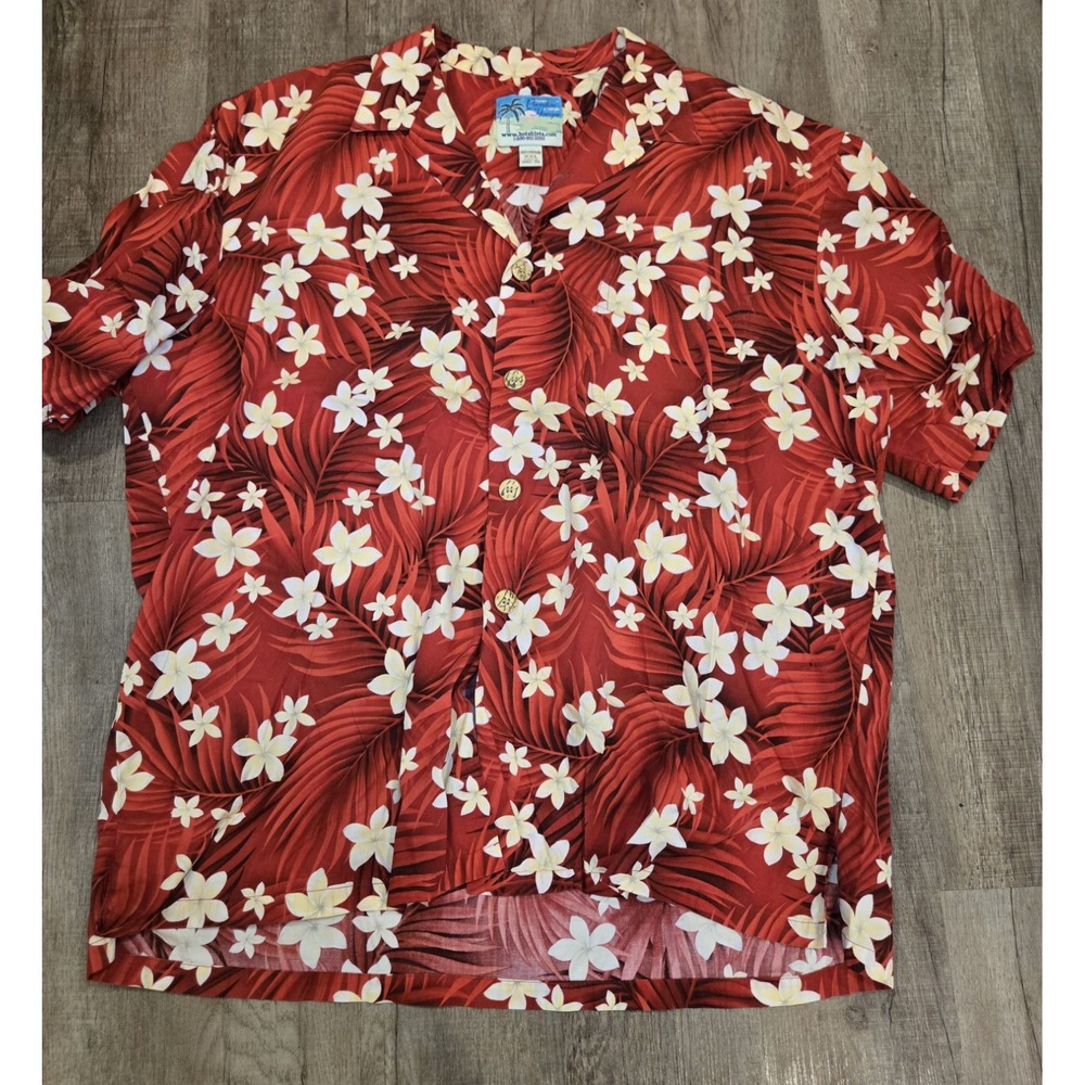 Hawaiian Button Down Shirt Size Large Red/White Floral Short Sleeve Size XXL‎